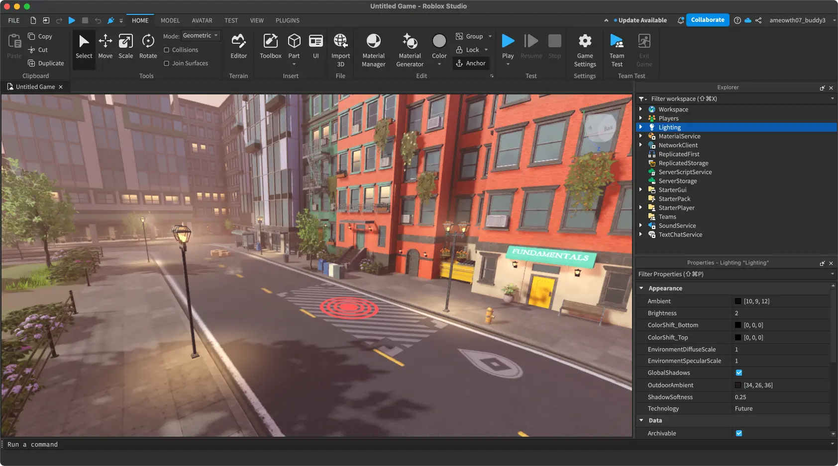Wide view of the Windows studio workspace with viewport, explorer, and property panes